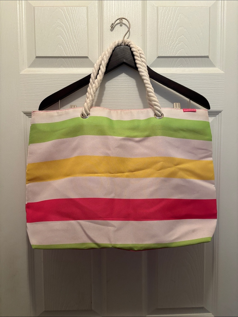 Clinique Striped Rope-Handle Tote in Lime, Yellow & Pink